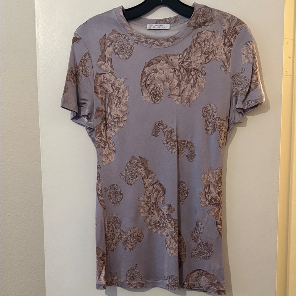 A. Versace collection Lavender and Brown Short Sleeve Top
